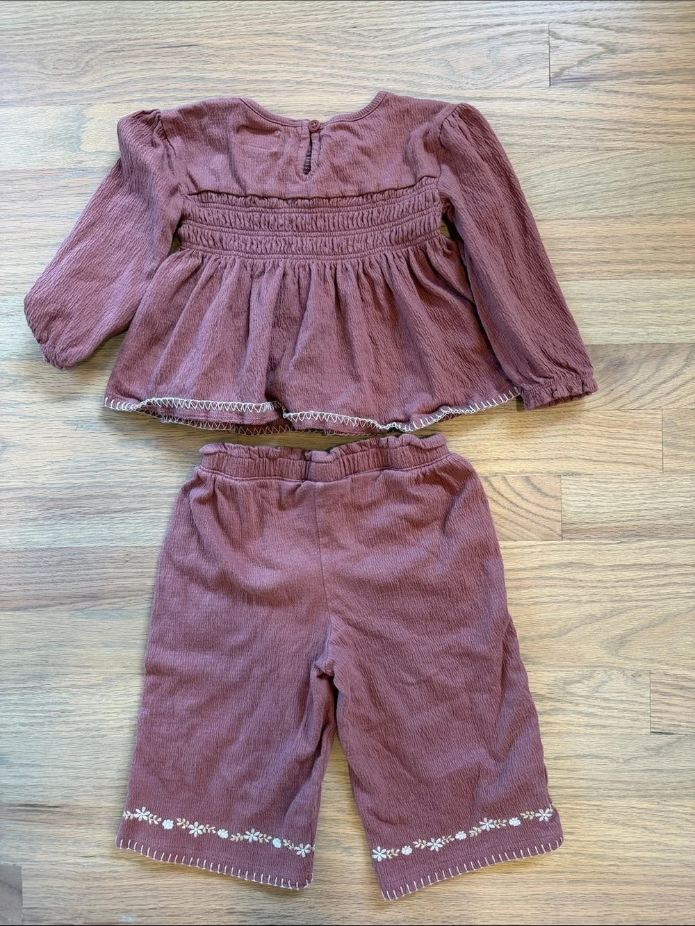 Children's Smocked Two-Piece Pajama Set in Dusty Mauve